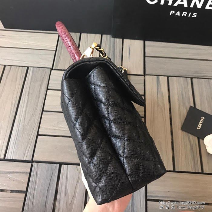 CHANEL香奈兒 独家背景实拍 蜥蜴手柄 Chanel cocohandle 專櫃对版货 小球纹原厂牛皮 時尚百搭 手提肩背斜挎包  Cco1102